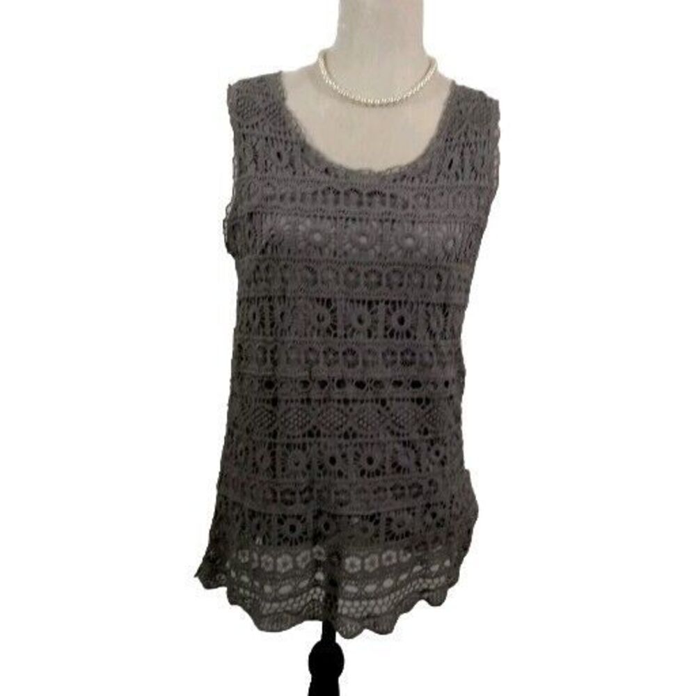 Christopher & Banks Womens Med Sleeveless Gray Pullover Crochet Fully Lined